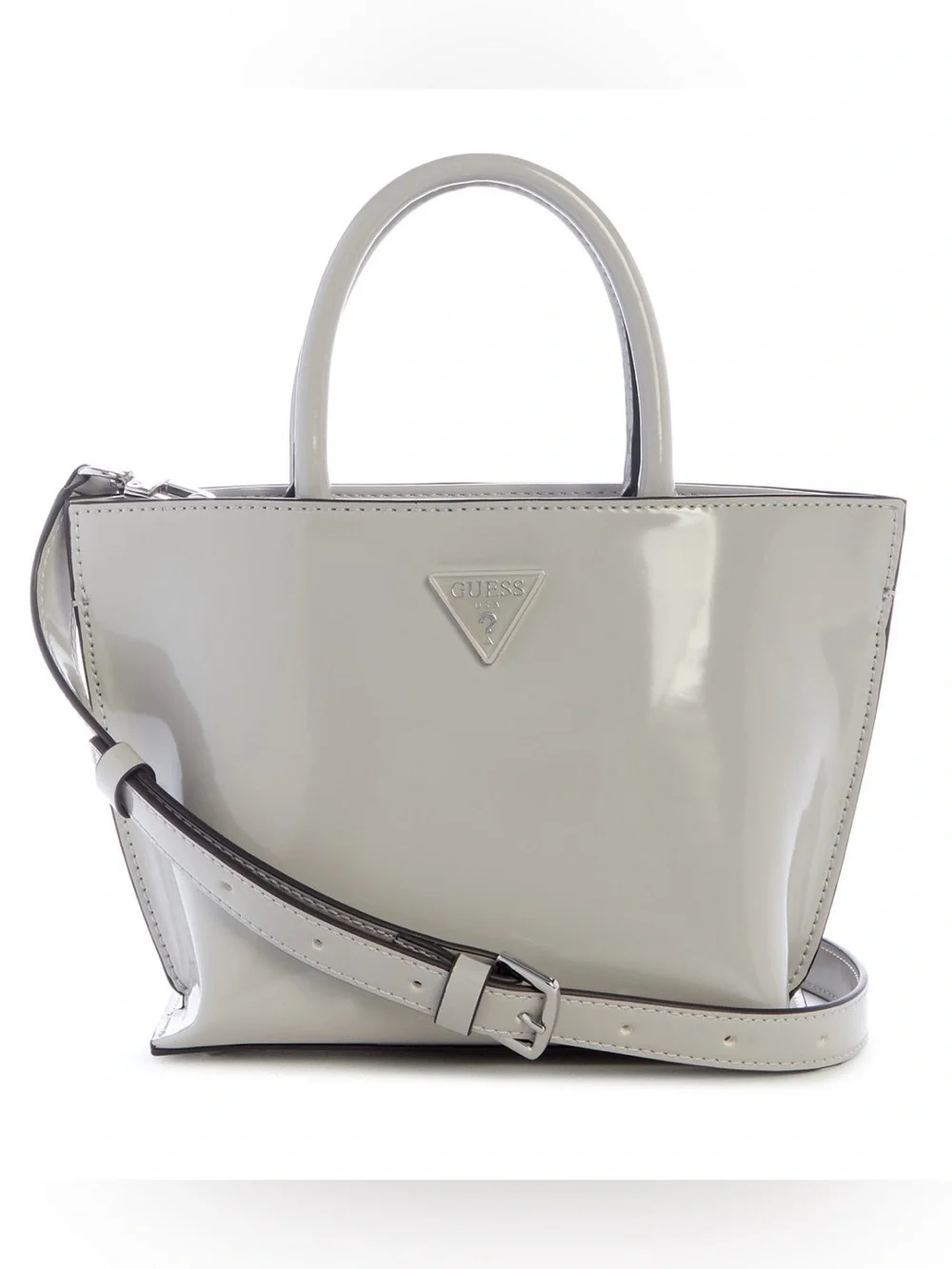 GUESS Cream Patent Leather Crossbody Tote with Top Handles